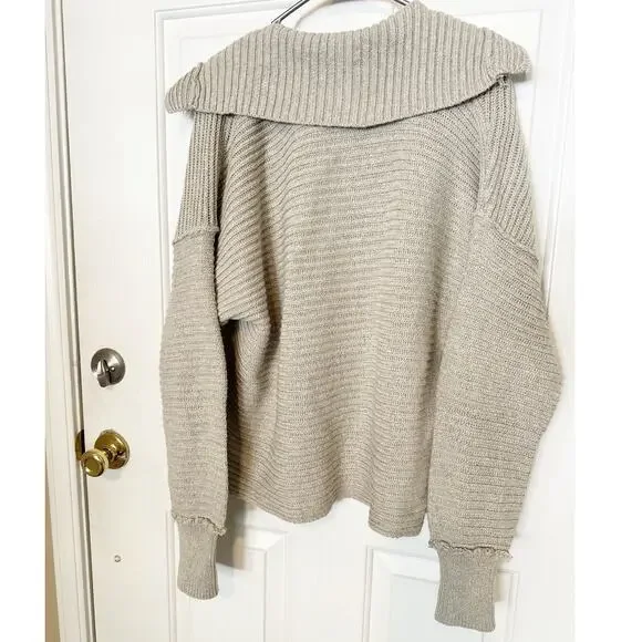 Free People Marlie Oversized Pullover Sweater Rib Knit Beige Women's Size Small - Picture 4 of 6